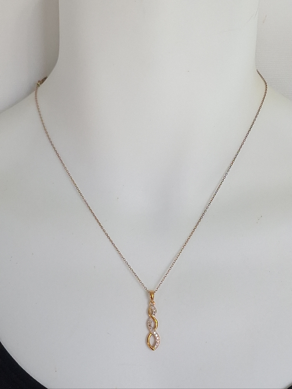 925 Sterling Silver Gold Infinity Pendant Necklace Pave CZ Italy Chain Dainty